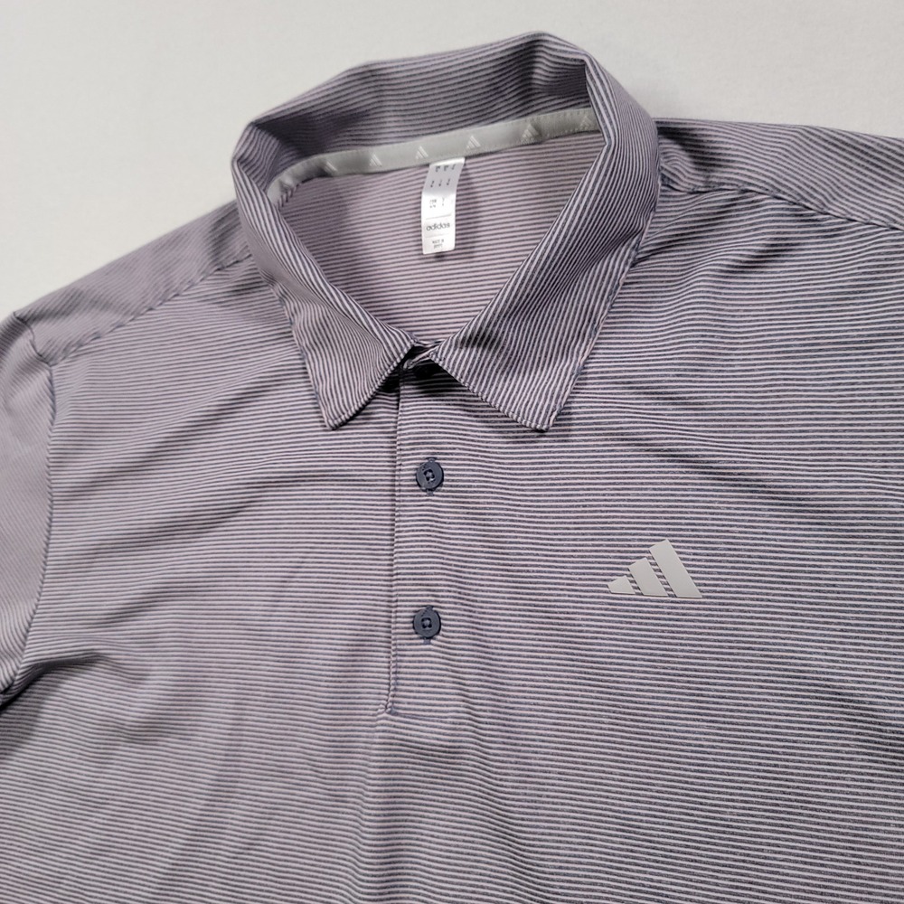 Adidas Men Ottoman Stripe Golf Polo Medium Lavender Gray Performance